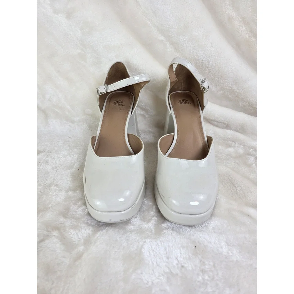 White Patent Platform Chunky Block Heel‎ Mary Jane Shoes Women's Size 6